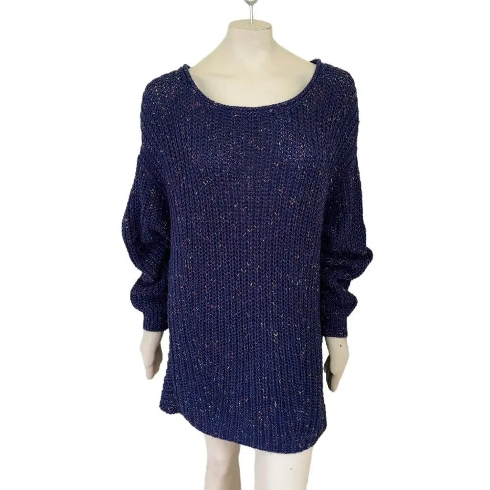 NEW FREE PEOPLE Neon Lights Pullover Sweater in Midnight Aura SZ L